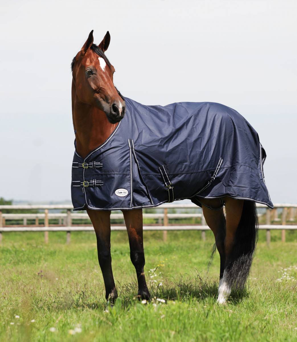 ocean 0g turnout rug lightweight waterproof horse rug 0g turnout rug standard neck rain sheet lightweight waterproof turnout rug pony to shire sizing horse wearing blue turnout rug in field durable 600d turnout rug with tail flap